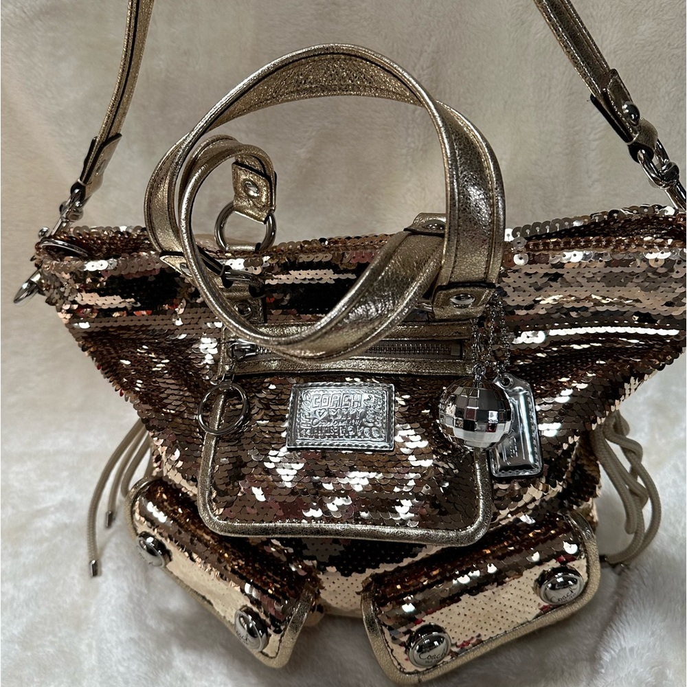 COACH POPPY GOLD SEQUIN SPOTLIGHT TOTE STYLE NUMBER 15383